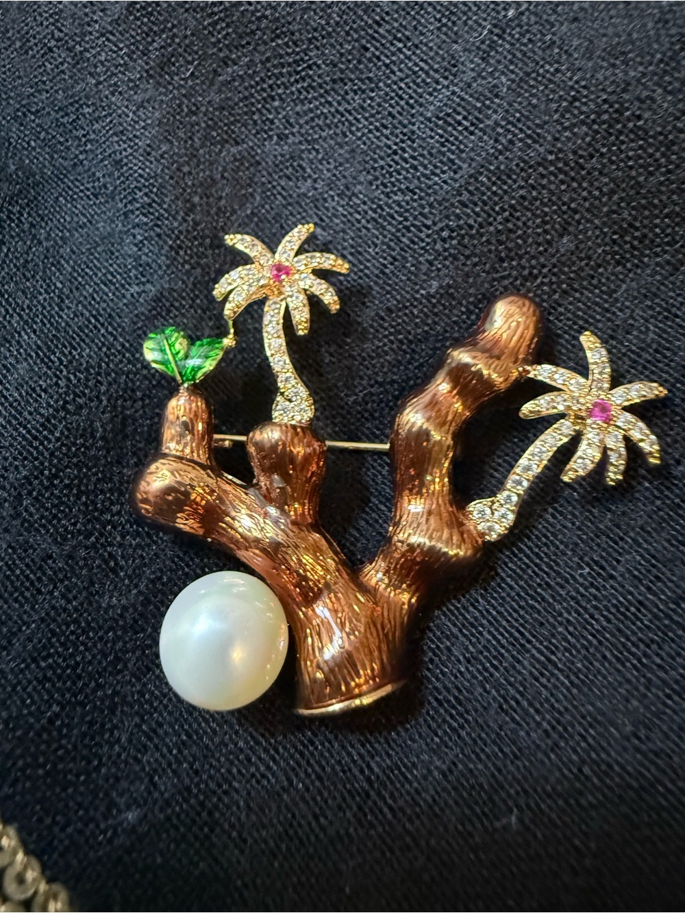 Whimsical Palm Tree & Pearl Brooch